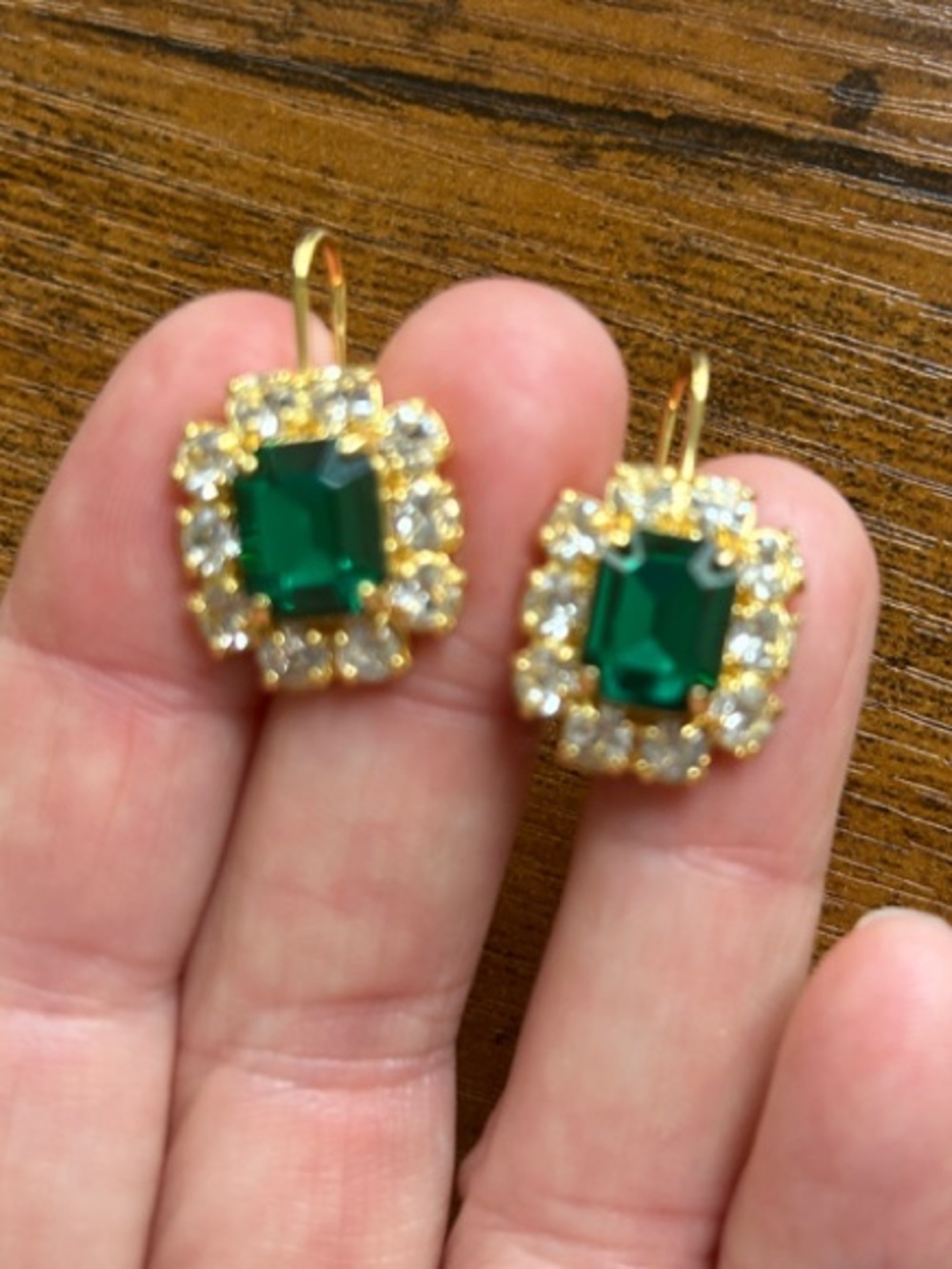 J Crew Gold Plated Emerald Green Halo Drop Earrings